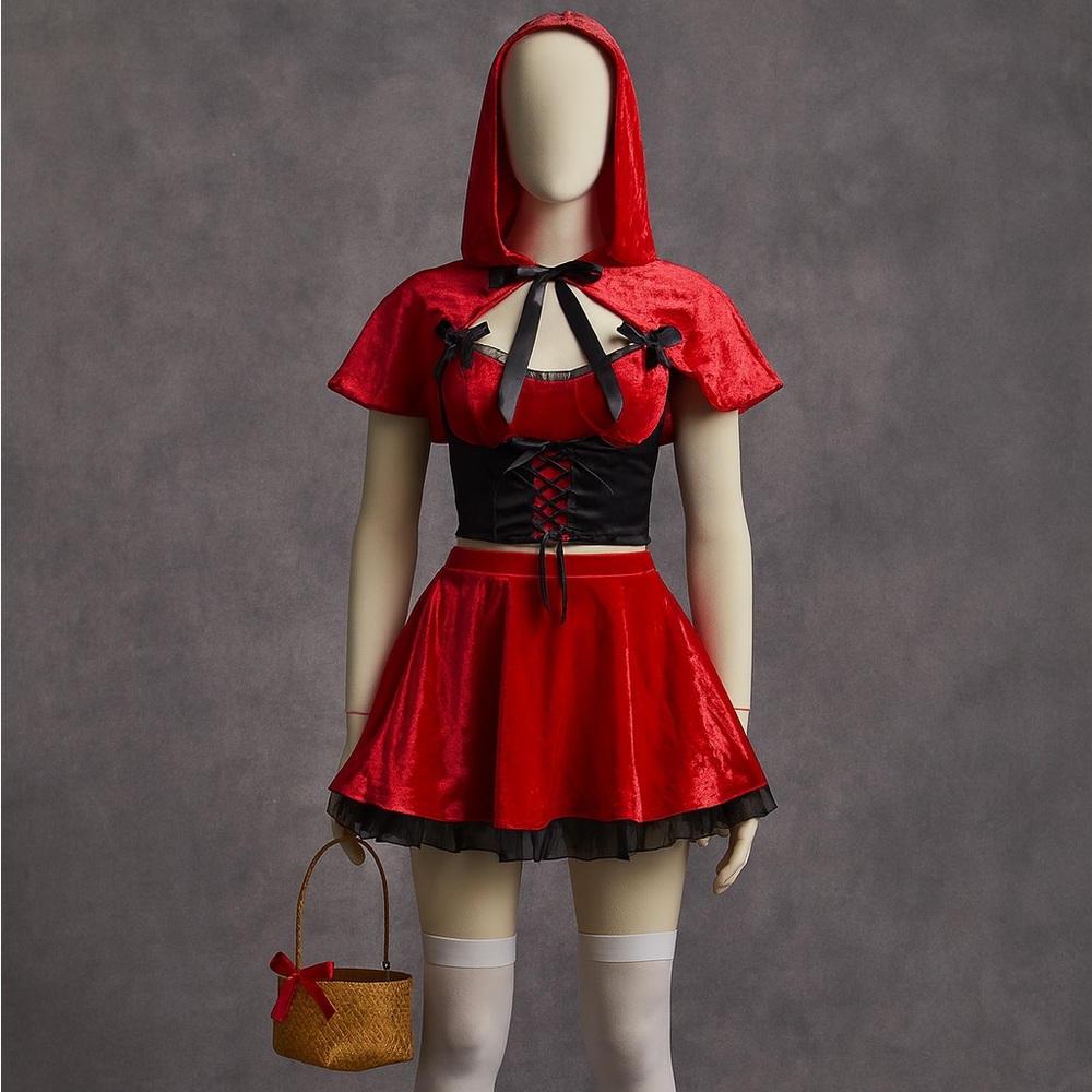 Dolls Kill Red and Black Velvet Little Red Riding Hood Skirt Set